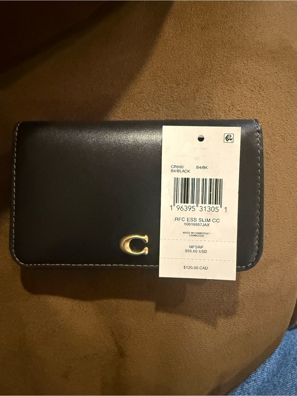 Coach Black Leather Slim Card Case with Gold 'C' Accent